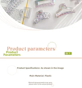 Detailed view of iridescent pearlescent hair claw clips in various shapes on white background