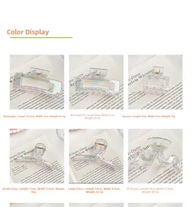 Detailed size guide for pearlescent mermaid hair claws in various geometric shapes
