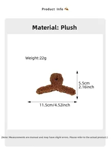 Spécifications de taille détaillée de la pince à cheveux en peluche marron de 11,5 cm et 22g