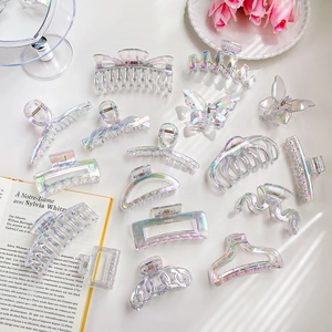 Iridescent Holographic Hair Claw Clips For Women French Style Clear Acrylic Shark Clips Aurora Luster Hair Grabs Fashion Hair Accessories