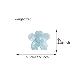 Blue acetate flower hair claw clip with pearlescent finish and precise dimensions