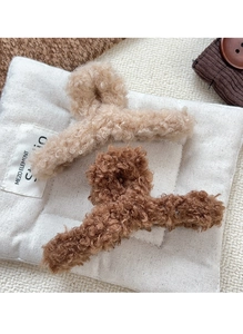 Détails de pinces à cheveux en peluche marron en fausse fourrure pour le style automnal