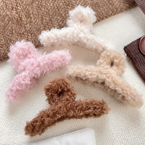 Grande Pince à Cheveux en Peluche pour Femmes Doux Laine d'Agneau Pince Requin Hiver Automne Fausse Fourrure Accessoires Cheveux
