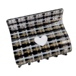 Plaid square hair claw clip with heart detail for elegant updo hairstyles