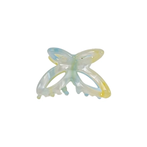 Pince à cheveux papillon évidée avec finition marbrée irisée bleue et jaune clair