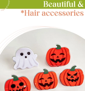 Lot de barrettes d'Halloween avec fantôme et citrouilles aux expressions drôles sur blanc