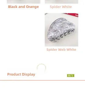 Detailed view of large semi-circle hair claw clip with spider web pattern design