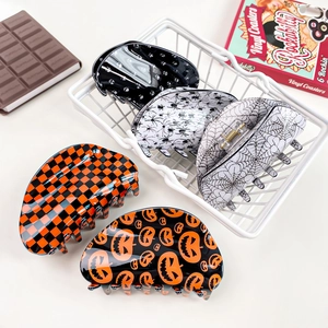 Halloween Hair Claw Clips PVC Pumpkin Skull Spider Web Checkerboard Large Hair Clips Gothic Hair Accessories For Women Party