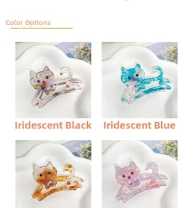 Pinces à cheveux chat en acétate noir bleu ambre et violet avec strass scintillants