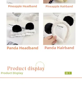 Plush panda and pineapple headbands displayed in a lifestyle setting with soft textures