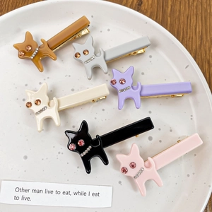 Barrette à Cheveux en Acétate Forme de Chat Style Coréen Avec Strass Pince Bec de Canard Animal Mignon pour Femmes