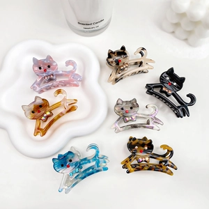 Pince À Cheveux En Acétate En Forme De Chat Pour Femmes Ornée De Strass Petite Barrette À Cheveux Accessoires De Coiffure Élégants