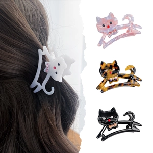 Pince à cheveux chat en acétate avec nœud en strass en quatre motifs élégants