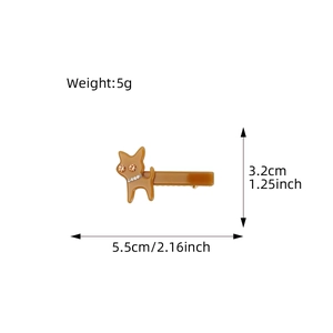 Barrette chat en acétate marron avec strass, longueur 5,5 cm et poids de 5 g