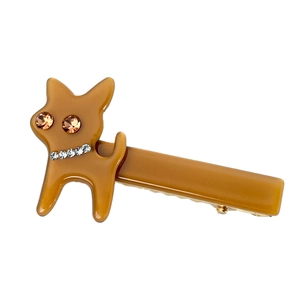 Pince à cheveux en acétate caramel avec motif chien et détails en strass brillants