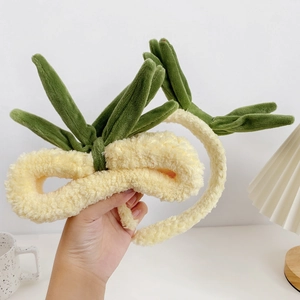 Cute plush pineapple headband set for washing face, soft yellow and green hairband