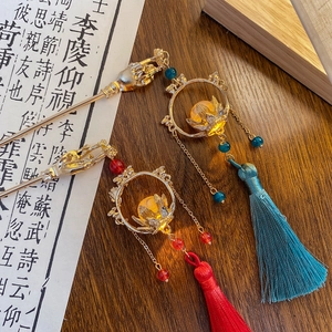 Vintage Chinese Style Lotus Flower Palace Lantern Tassel Hair Stick Gold Alloy Handmade Hairpin Hanfu Accessories Women