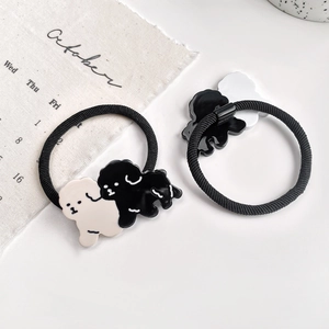 Cute dog cartoon elastic hair ties with black and white acetate charms for girls