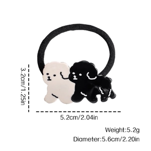 Cute dog acetate hair tie with black and white puppy charms for high ponytail hairstyle