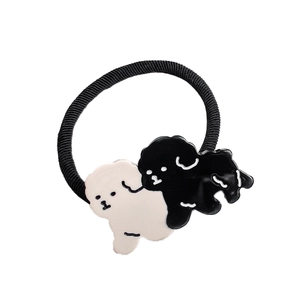 Cute cartoon puppy hair scrunchie with high elastic black rope and acetate dog charms