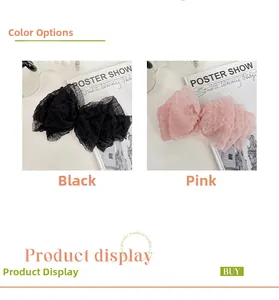 Detail of oversized seersucker bow hair clips in black and pink checkered mesh fabric