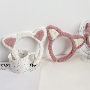 Serre-têtes oreilles de chat en peluche blanc et rose, accessoires cheveux doux