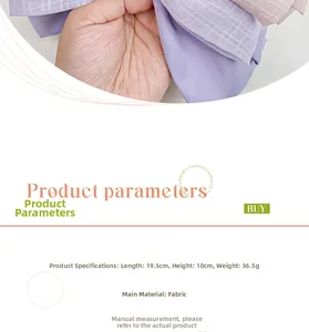 Tableau des tailles détaillé pour barrette nœud satin violet, 19,5cm sur 10cm