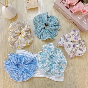 Scrunchie in Tessuto a Fiori Righe Donna Dolce Grande Elastico per Capelli Pieghettato Fasce Elastica Volant Porta Coda di Cavallo Accessori