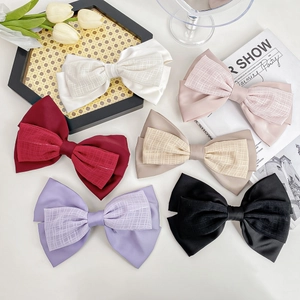 Grande Pince à Cheveux Nœud en Satin et Maille pour Femmes Élégante Pince à Ressort Nœud Double Couche Accessoire Cheveux