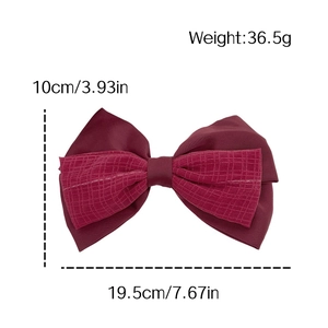 Barrette à cheveux avec grand nœud en satin rouge foncé et maille double épaisseur