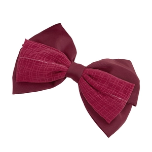 Barrette à cheveux élégante en satin bordeaux avec double nœud et mesh pour femme