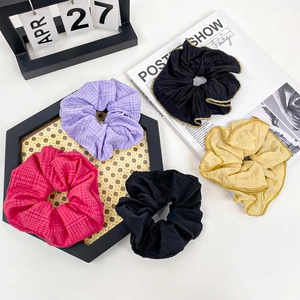 Elegant Fabric Pleated Hair Scrunchies Gold Edging Korean Style Waffle Grid Texture Elastic Hair Ties Women Hair Accessories