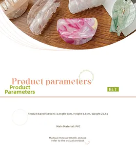 Detailed dimensions of 9cm acetate hair claw clips with colorful marble texture patterns