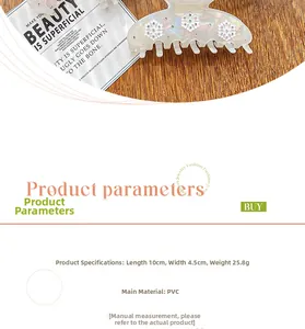 Detail view of 10cm white pearl snowflake hair claw clip with specifications and size data
