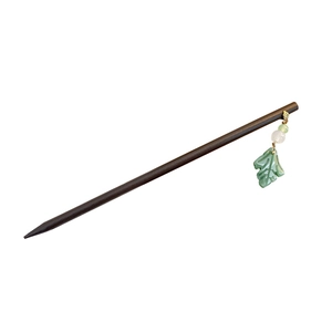 Sandalwood hair stick with jade leaf pendant for elegant Chinese style hairstyles