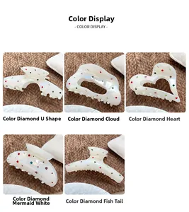 Détails des pinces à cheveux en acétate blanc nacré avec strass colorés incrustés