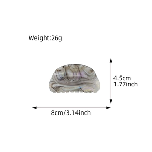 Gray marble acetate hair claw clip with pearlescent finish, 8cm length, 26g weight