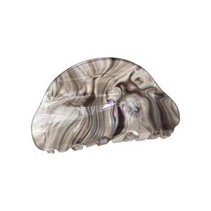 Premium marble gray acetate hair claw clip with pearlescent shell texture and crescent design