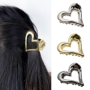 Elegant hollow heart metal hair claw clips in gold, silver and gun black for women