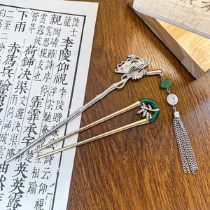 New Chinese style fan tassel hairpins with silver and gold floral retro ornaments