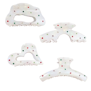 Lot de grandes pinces à cheveux en acétate nacré avec strass colorés de formes variées