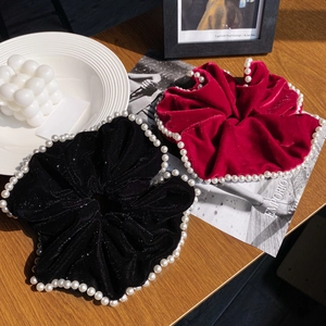 French Retro Velvet Artificial Pearl Scrunchie For Women Large Elastic Hair Tie Elegant Hair Accessories For Daily Party Decor