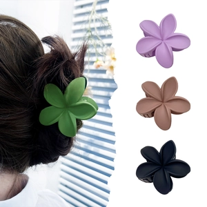 Maillard matte plumeria hair claw clips set in green, purple, brown and black finishes