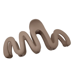 Large wave-shaped matte coffee brown hair claw clip for thick hair in minimalist design