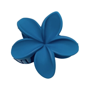 Matte dark blue frangipani flower hair claw clip with elegant 5-petal minimalist design