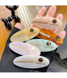 6er-Set ovale Haarspangen aus Acetat mit Kristallbesatz und Smiling Face Logo-Details