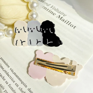 Niedliches Acetat-Welpen-Haarspangen-Set mit dreifarbigem Pudel-Motiv und goldener Entenschnabel