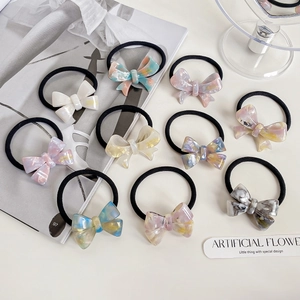 Elegant Butterfly Bow Acetate Hair Tie High Elastic Marble Pattern Hair Scrunchy French Style Hair Rope For Women Jewelry