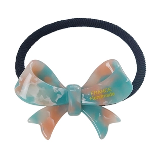 Elegant acetate bow hair tie with marble texture and high elasticity rubber band