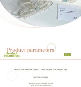 Détails de la pince à cheveux lotus en acétate avec strass et dimensions du produit
